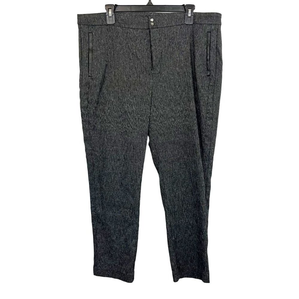 Chico's Dark Gray Slim Pants Faux Leather Trim Business Casual - Size 3.5, US 18